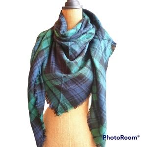 Small batch ChingonaThriftATX Blanket Scarf, Peacock Blues